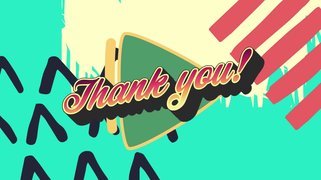 다채로운 그래픽과 모양 위에 감사 텍스트의 애니메이션
