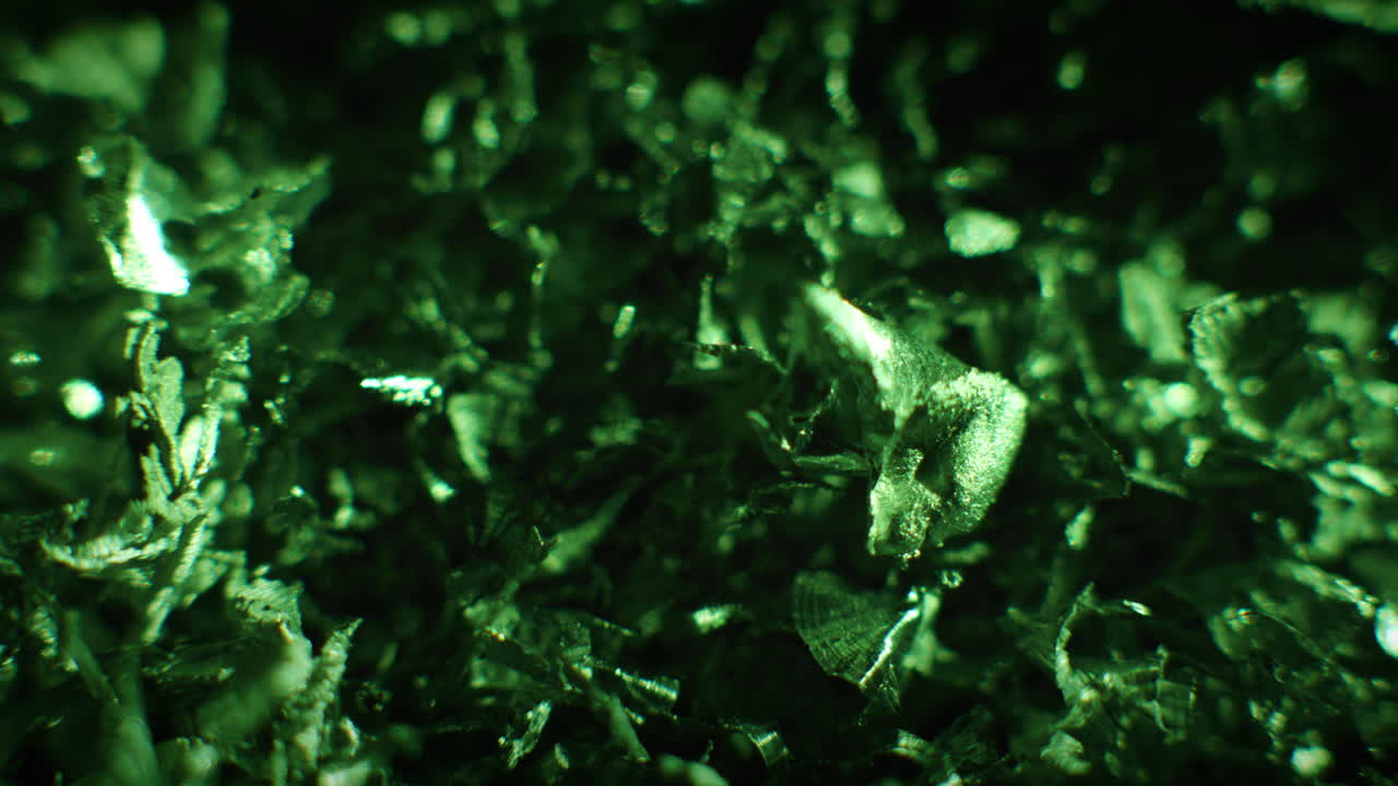 Emerald color metal fillings close-up shot