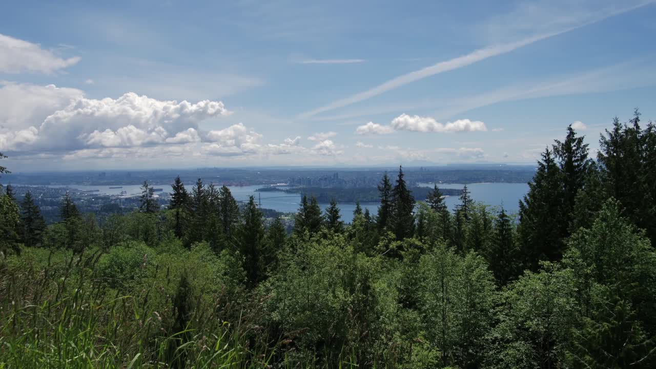 Vancouver City and Burrard Inlet Seen From Cypress Mountain in North Vancouver, British Columbia, Canada - Static Shot