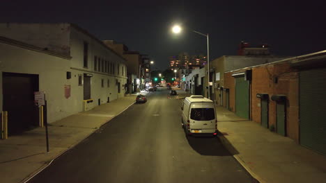 aerial view of a desolate street in brooklyn at night. shot in gowanus, brooklyn.