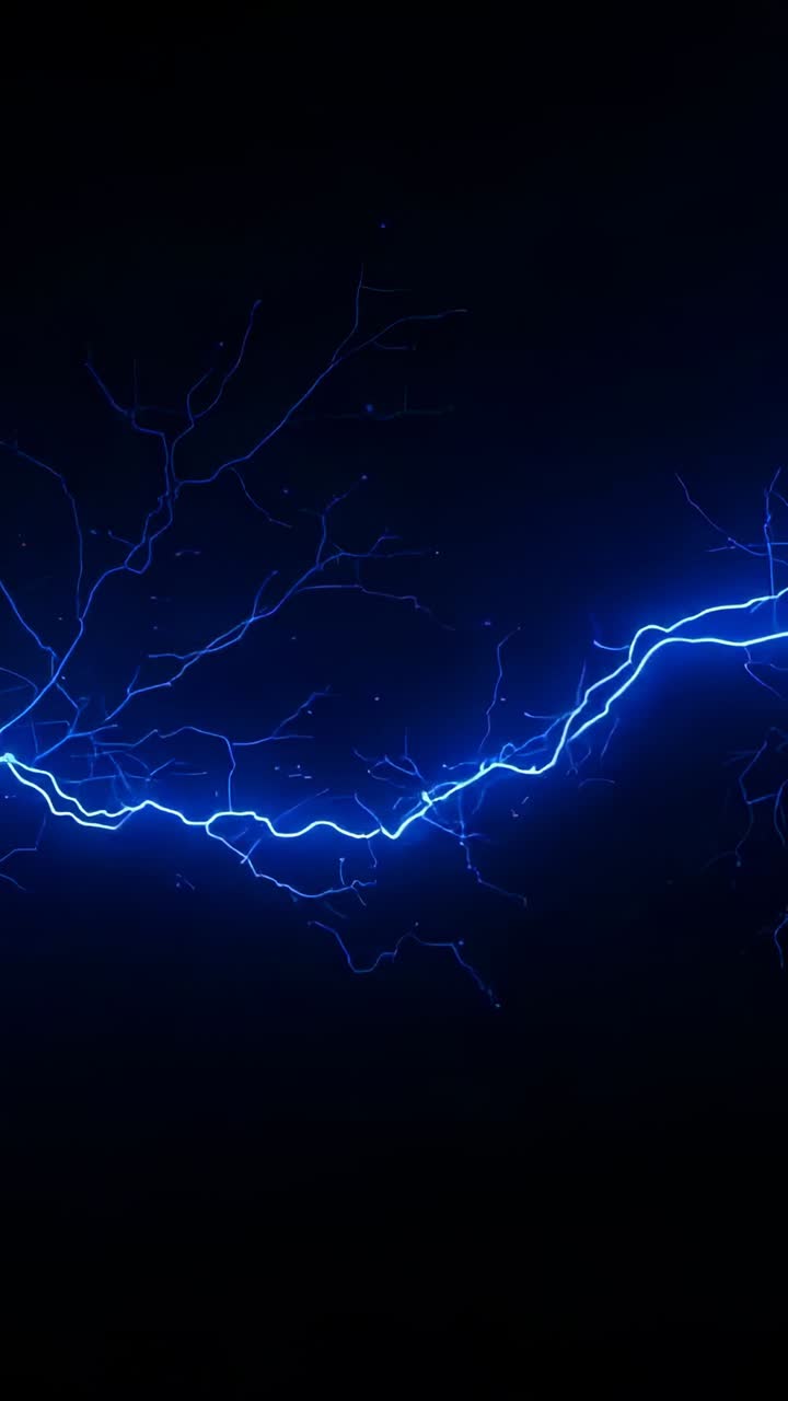 Vertical video: Discharging bright blue electric arc spanning void, pulsing with sparks