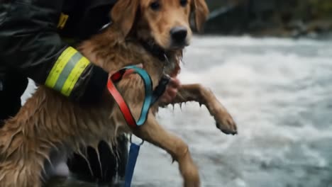 brave rescuer saves stranded dog from rapid waters, showcasing the bond between humans and their canine companions in an inspiring moment of compassion