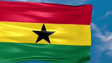 video animation of ghana flag waving in the wind on blue sky background