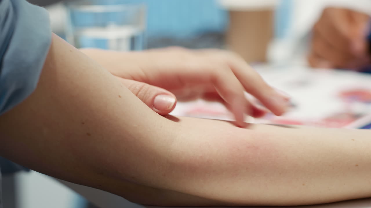 paciente femenina nerviosa con sensación de picazón se siente asustada y ansiosa en el chequeo