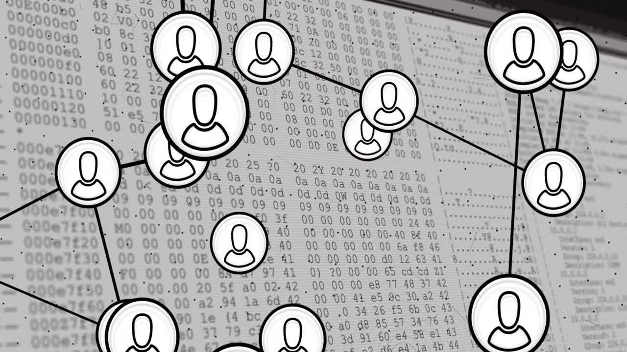 컴퓨터 화면에서 데이터 처리를 통해 프로필 아이콘의 네트워크의 애니메이션