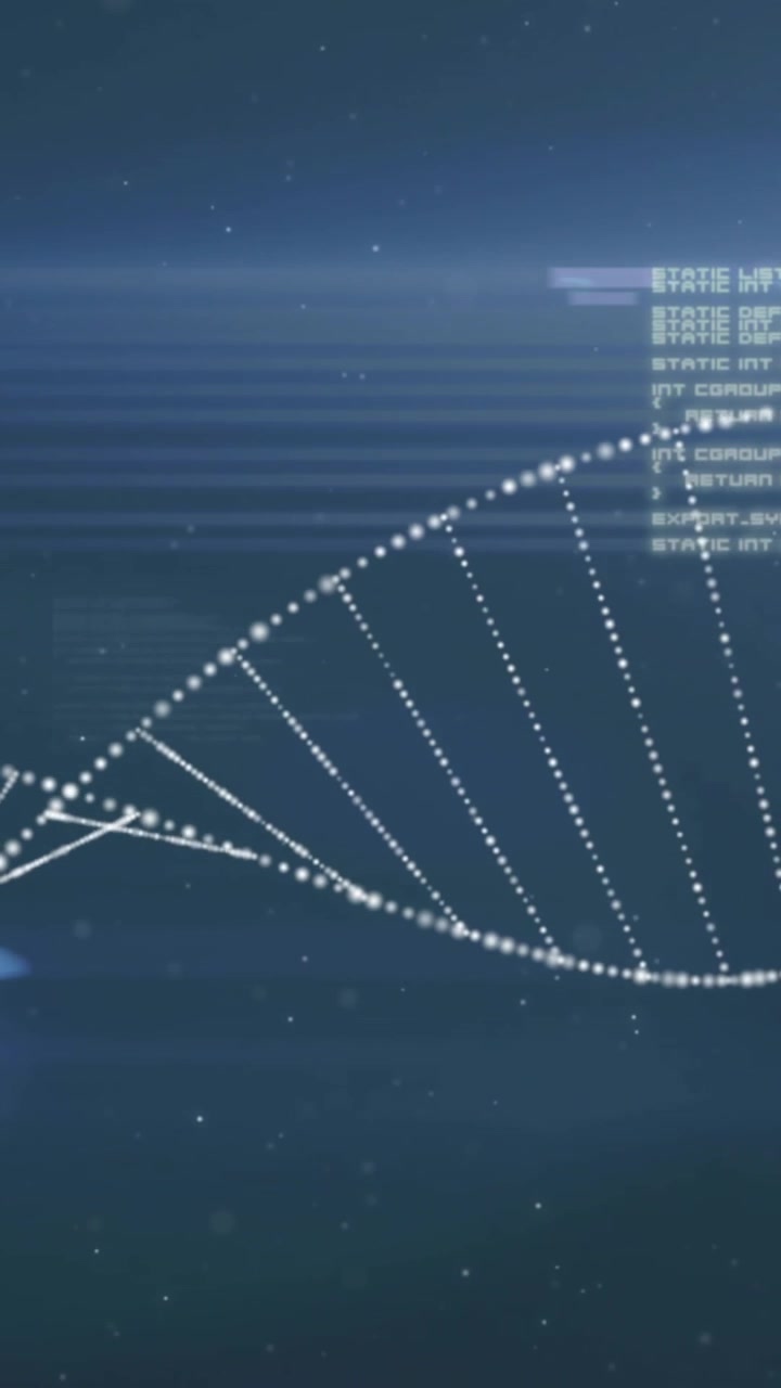 Animation of dna strand and data processing over blue background