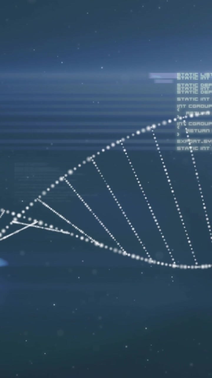 Animation of dna strand and data processing over blue background