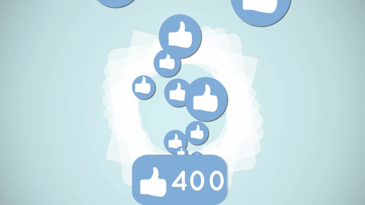Multiple like icons with increasing numbers over abstract circular shape against blue background