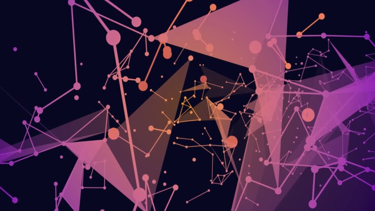 Animation of network of connections with shapes on black background