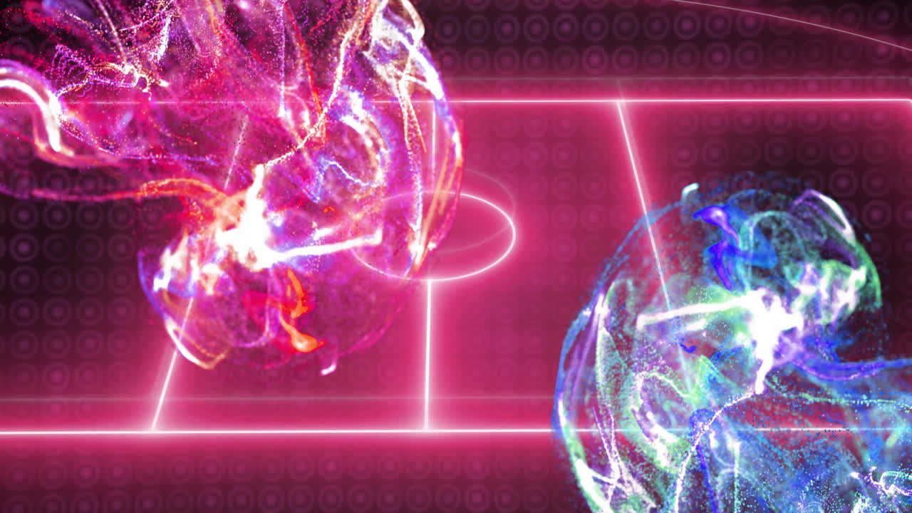 Colorful abstract shapes over basketball court animation