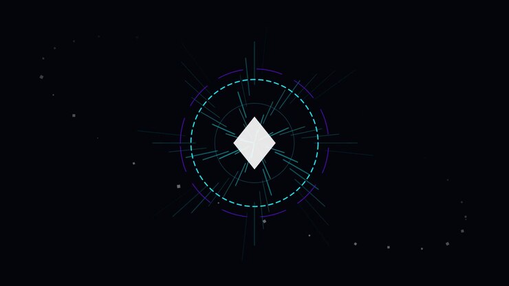 Abstract Geometric Diamond Shape With Pulsing Digital Rings