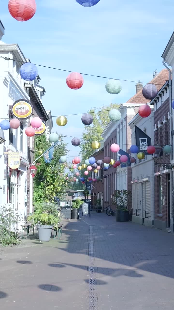 Street decorated with colorful lanterns