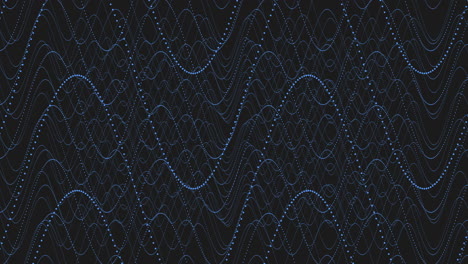 repetitive black and blue wave pattern with short blue dotted lines and long diagonal black strokes creates a visually intricate design