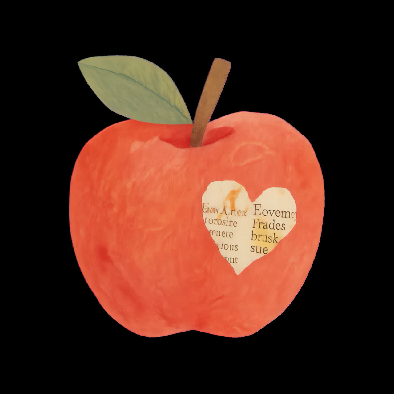 Artistic apple with heart animation isolated asset, transparent 4K video, alpha channel, ProRes 4444