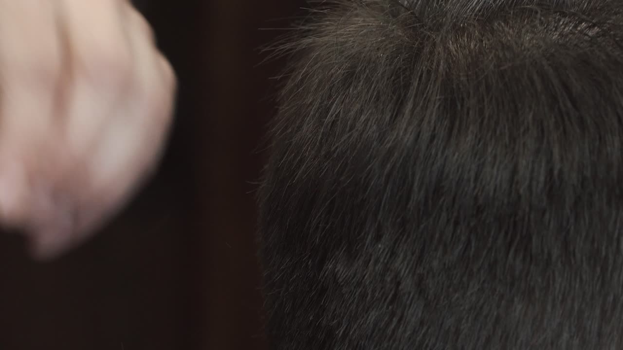 Close-up of a person getting a haircut with clippers