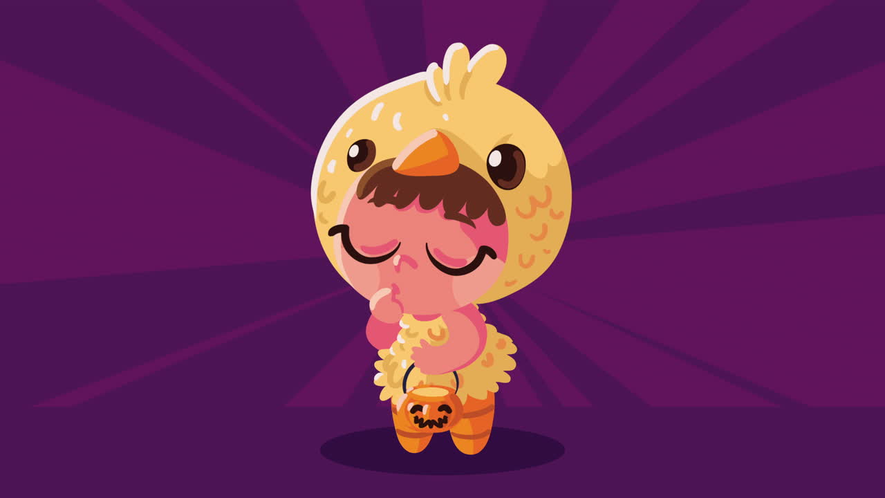 feliz animación de halloween con el pequeño pato