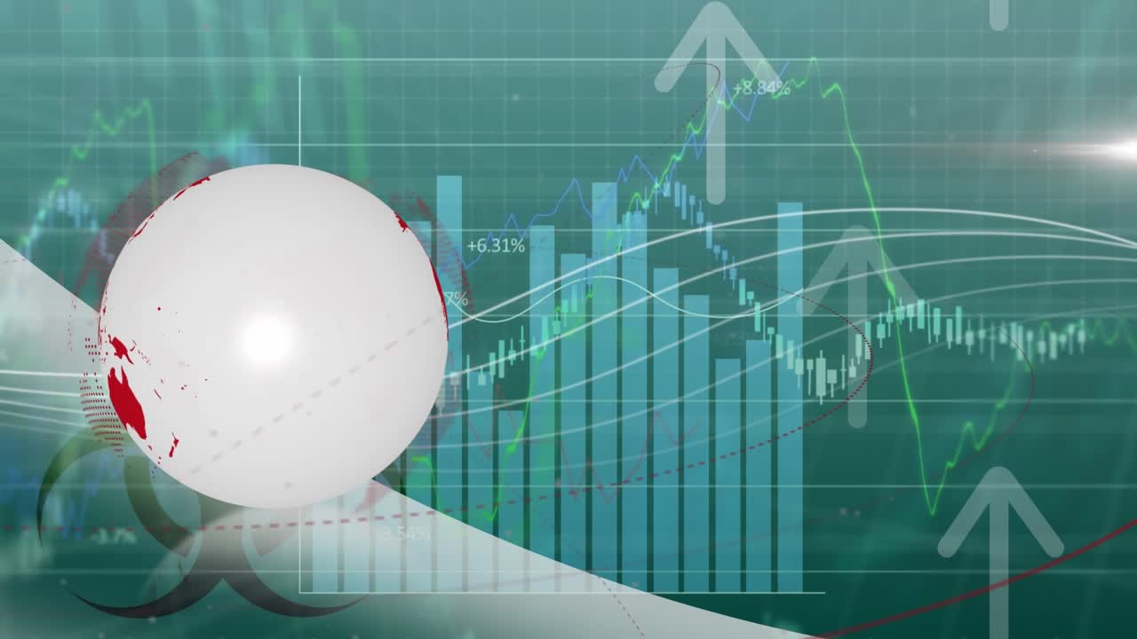 Animatie van wereldbol over gegevensverwerking en raster