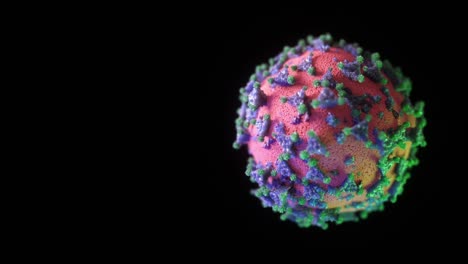 rotación de una molécula de virus en un fondo aislado negro. renderización 3d realista del coronavirus 2019-ncov. sars-cov-2 conocido como 2019-ncov, covid-19. animación de bucle sin costuras.