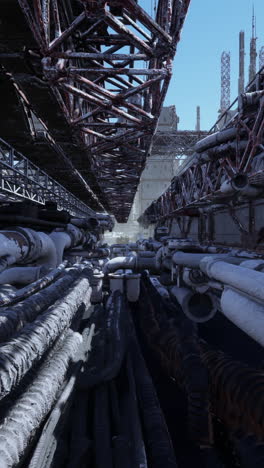 rusty pipes and industrial structures in an abandoned factory