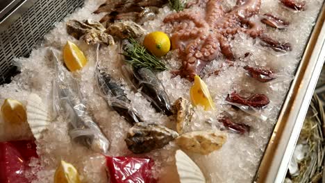 fresh seafood display on ice