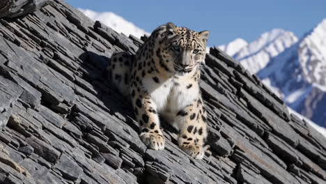snow leopard on a mountain rooftop