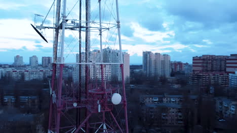 camera orbiting a telecommunications antenna in the city of odessa, ukraine