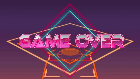 animación del juego sobre texto sobre estandarte abstracto contra un fondo de gradiente púrpura y rosa