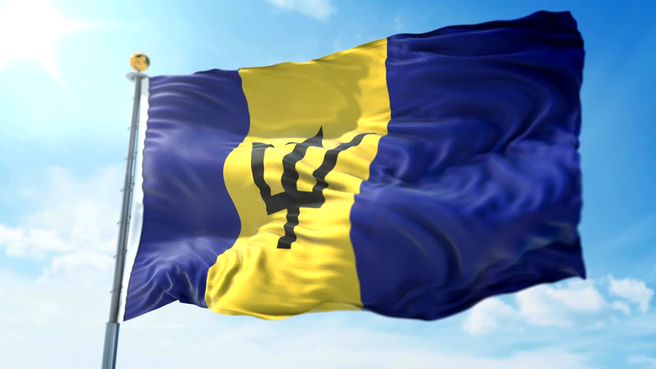 bandera de barbados bucle sin costuras vídeo de renderización 3d. hermoso bucle de tela textil agitando