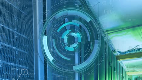 animation of radar circle with maths equations over data server room