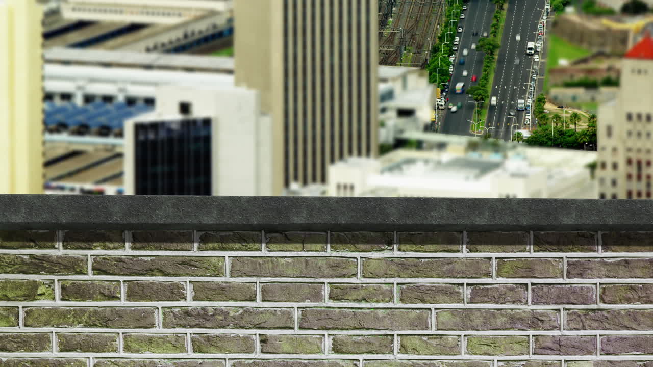 자동차와 함께 도시 풍경과 거리의 벽의 애니메이션