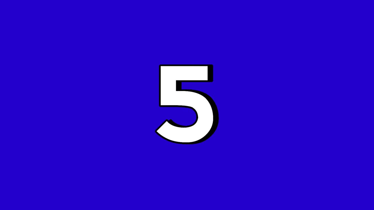 Number 5 Five Reveal Animation with fire Smoke Effect on blue Screen white color Cartoon Style Motion Graphic video Element