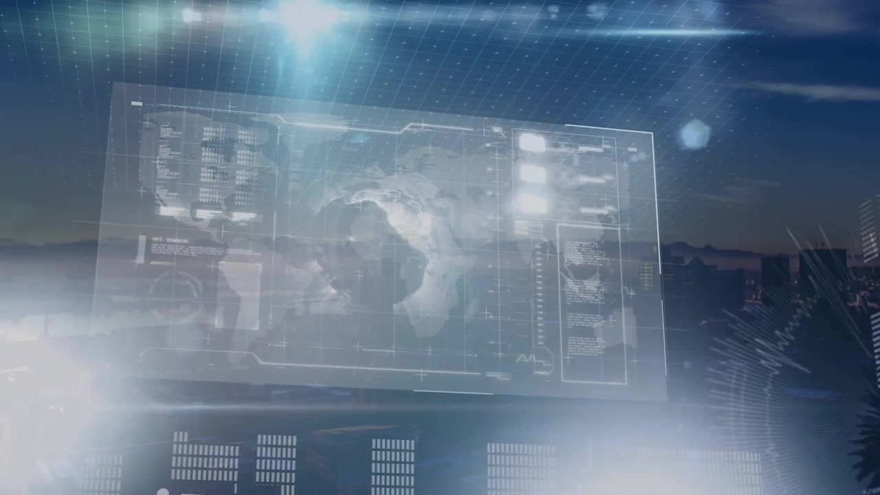 Animation of data processing over cityscape