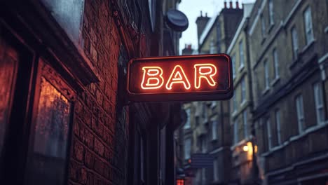 neon bar sign in a london alley