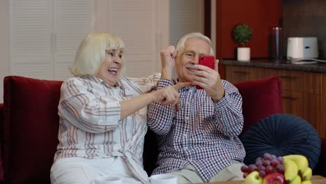 Abuelos-De-Una-Pareja-De-Ancianos-Hablando-Y-Usando-Una-Computadora-De-Teléfono-Móvil-En-Casa.-Compras-Por-Internet