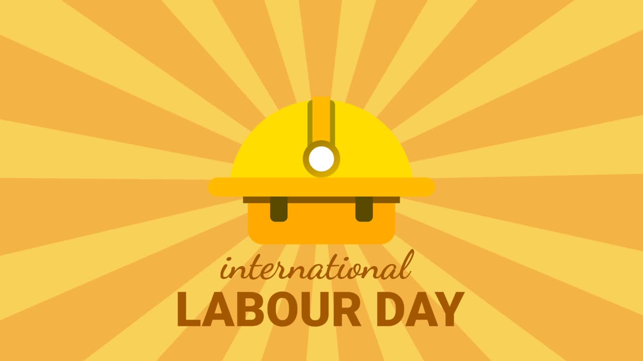 National labour day word in hendwiriting motion effect with labour icon. Labour day animation isolated on moving orenge colour background.