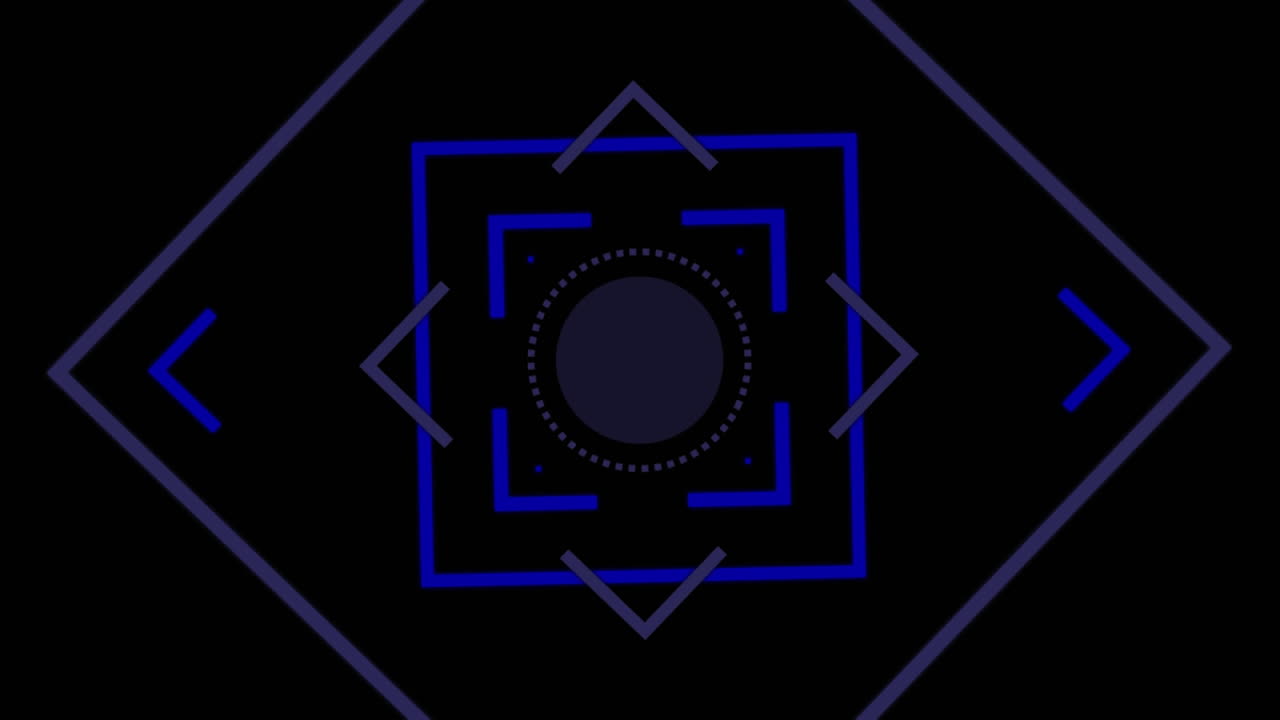 animación de las esquinas giratorias de la esfera cuadrada azul y gris en la interfaz negra,