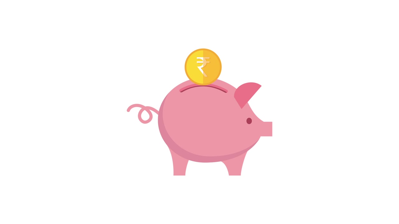 Animated Pink Piggy Bank with Indian Rupee Coin Dropping In