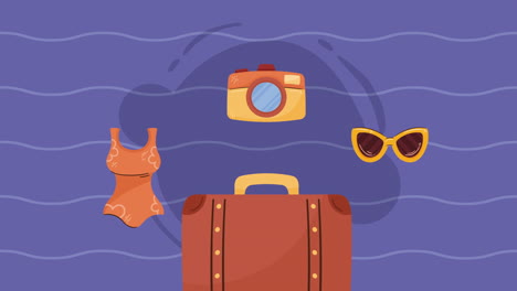 suitcase with swimsuit and camera animation