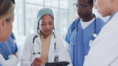 doctor, people and tablet in meeting