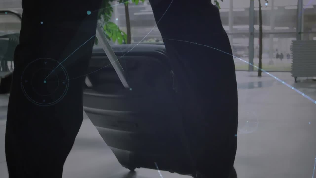 사무실에서 가방을 가진 사업가에 대한 연결 네트워크의 애니메이션