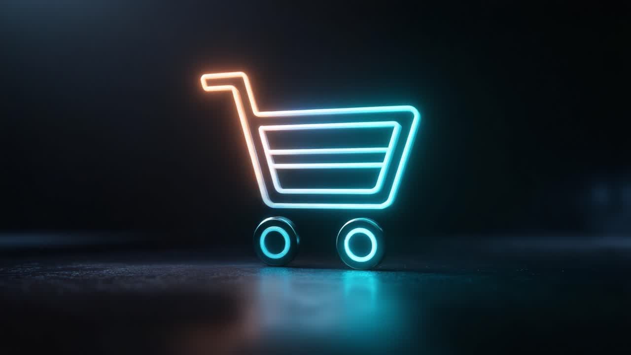 Carrello Illuminato: Una rivisitazione moderna dell'esperienza di shopping con un design futuristico che mette in mostra elementi al neon e scuri