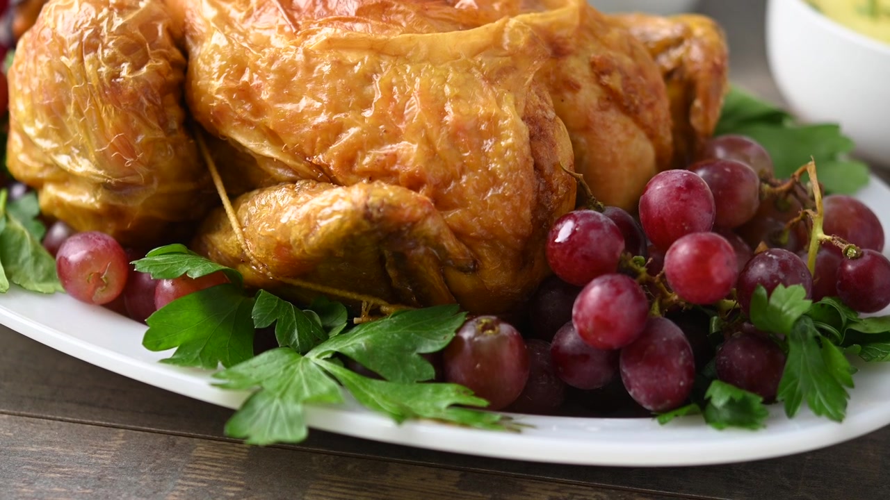 Tacchino arrosto con uva e prezzemolo per la cena del Ringraziamento