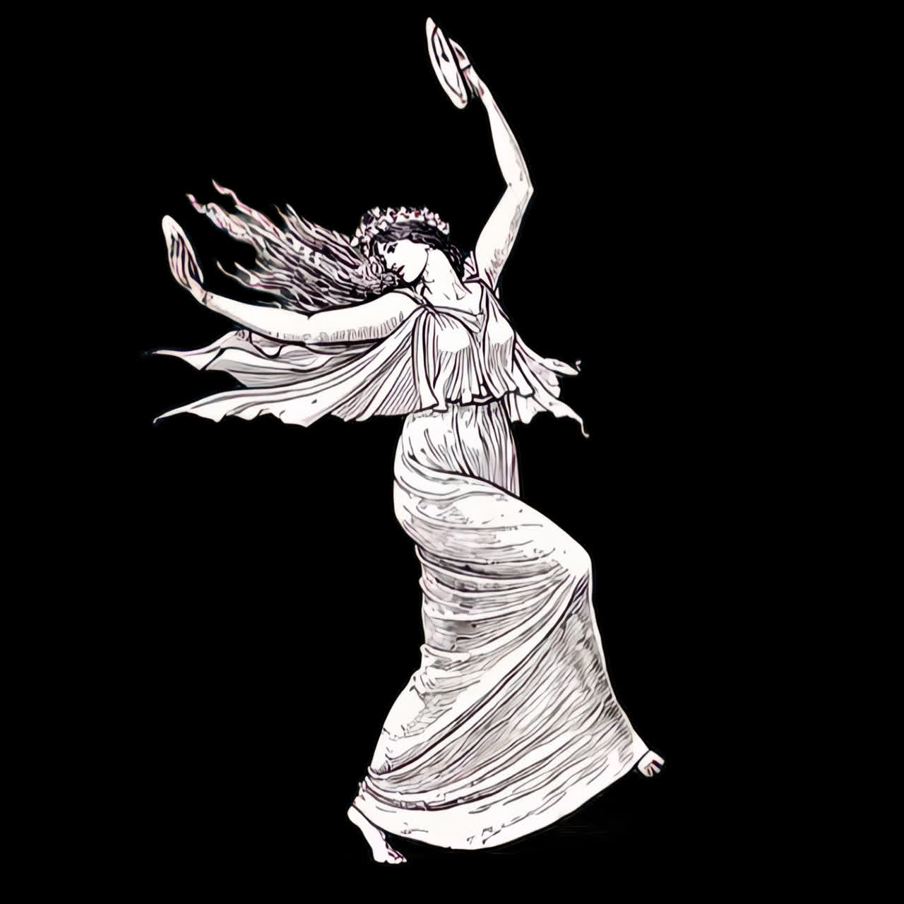 Graceful ancient Greek dancer illustration animation isolated asset, transparent 4K video, alpha