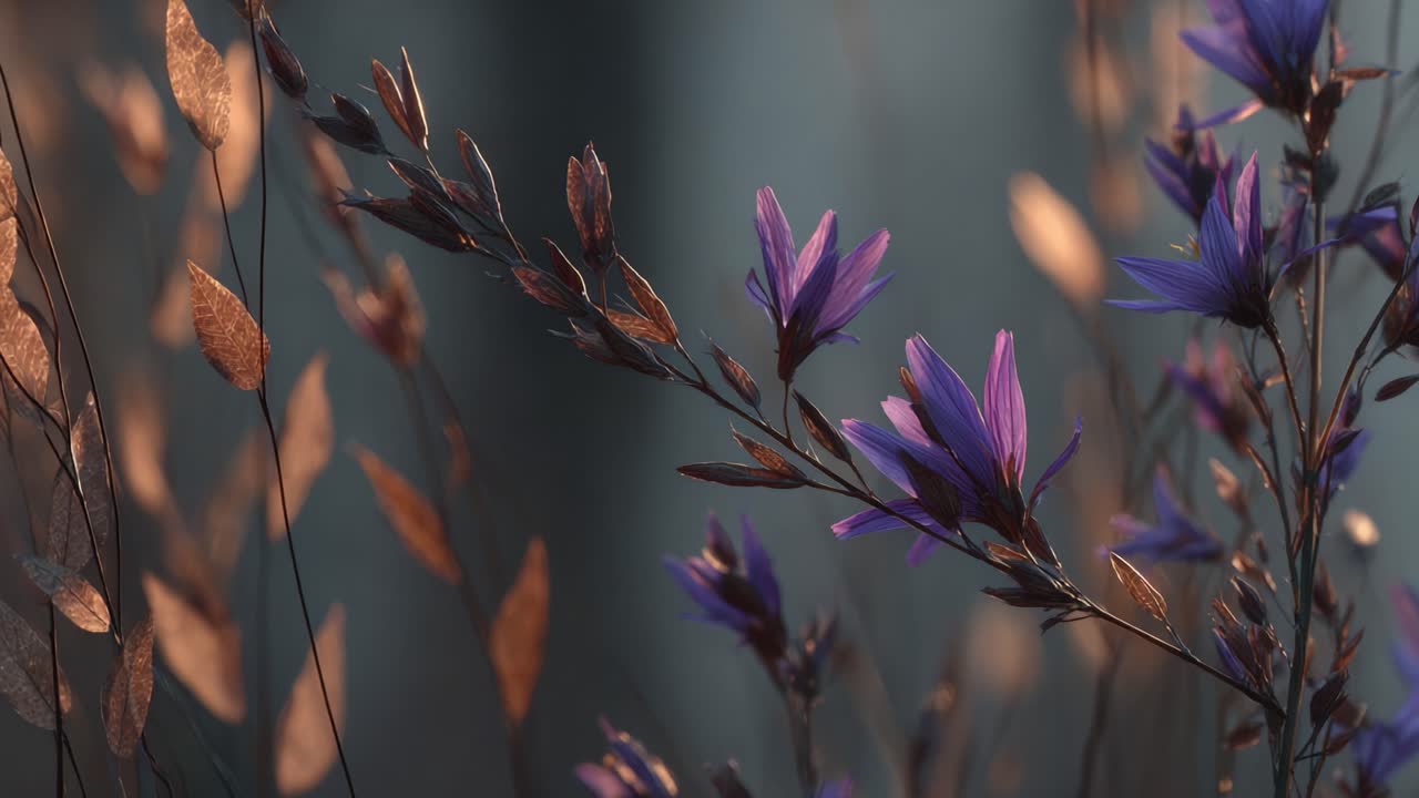 A Close-Up View of Delicate Purple Wildflowers Bathed in Soft Light, Showcasing Nature's Beauty in a Serene Environment