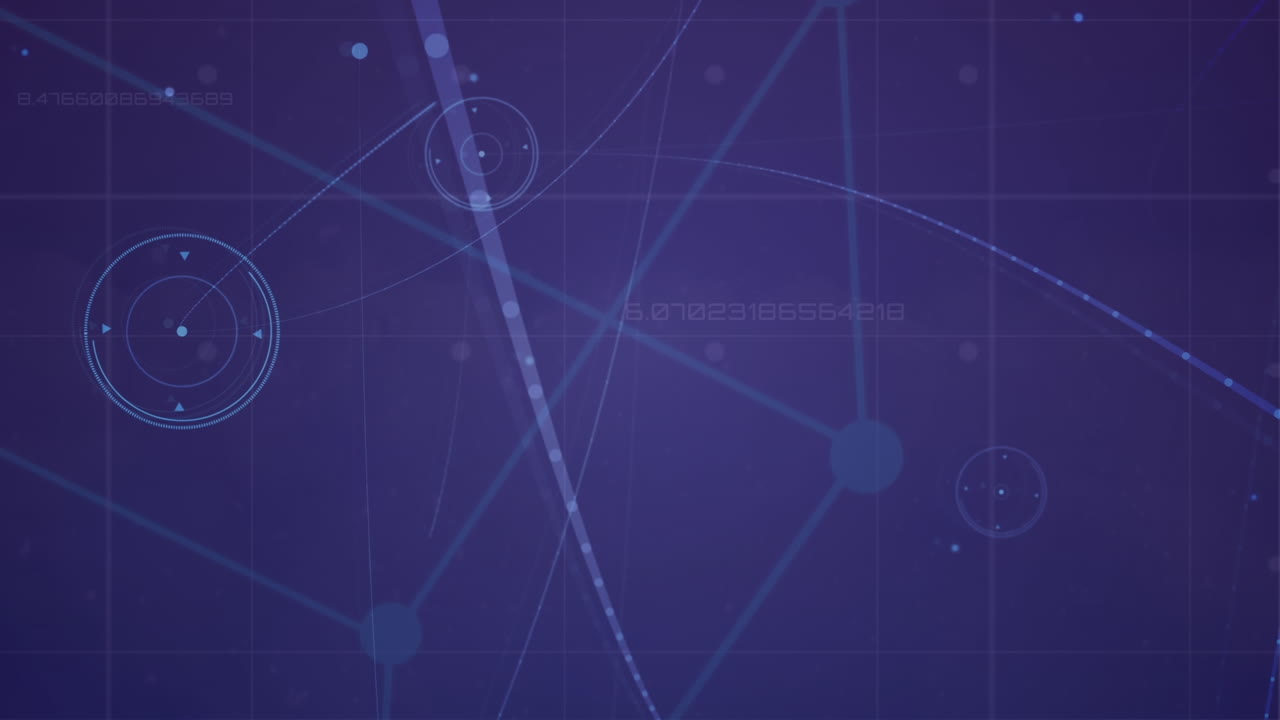 animación de la red de conexiones y procesamiento de datos sobre fondo azul