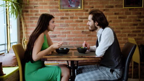 happy couple taking photo on a date