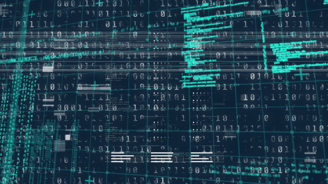 Animation of data processing and binary coding over grid