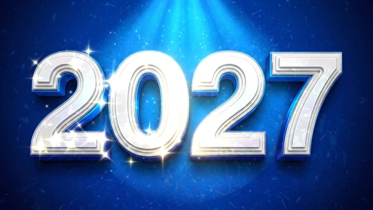 Animated 2027 Year Text with Sparkling Light Effects