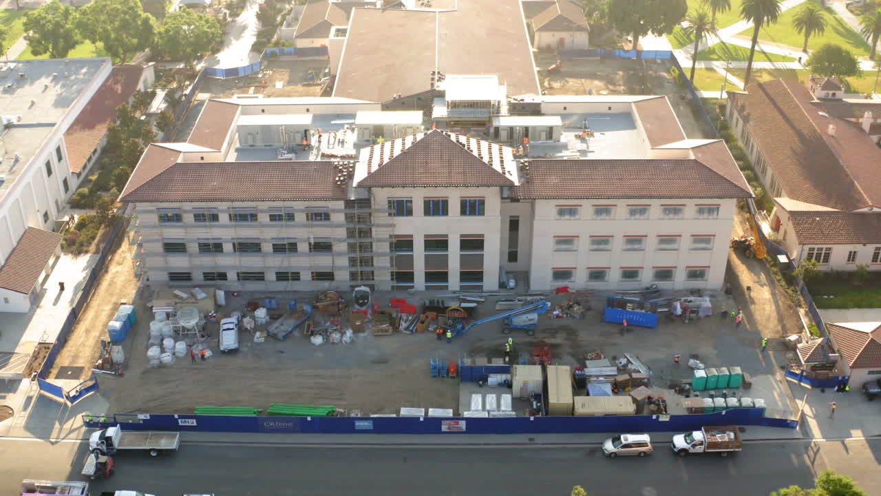 Aerial View of a Large Building Under Construction