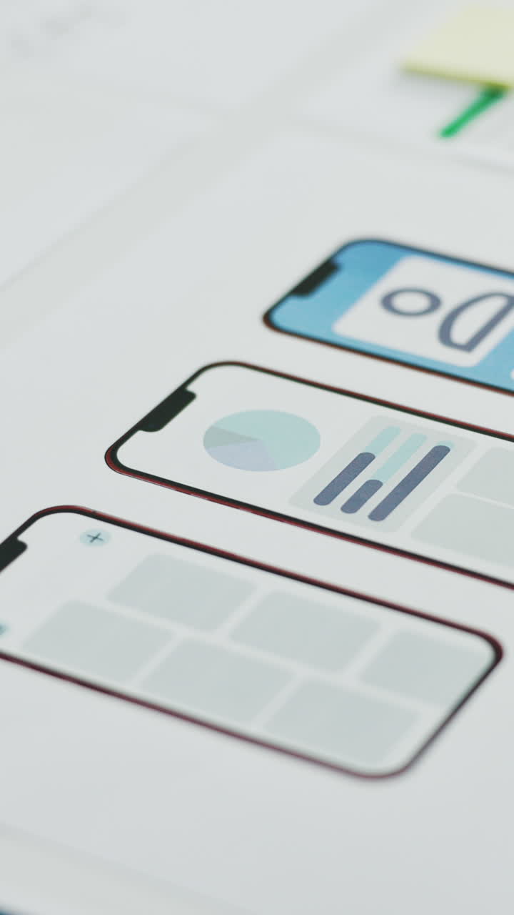 Close Up of Mobile Application UI UX Design Mockups on Paper